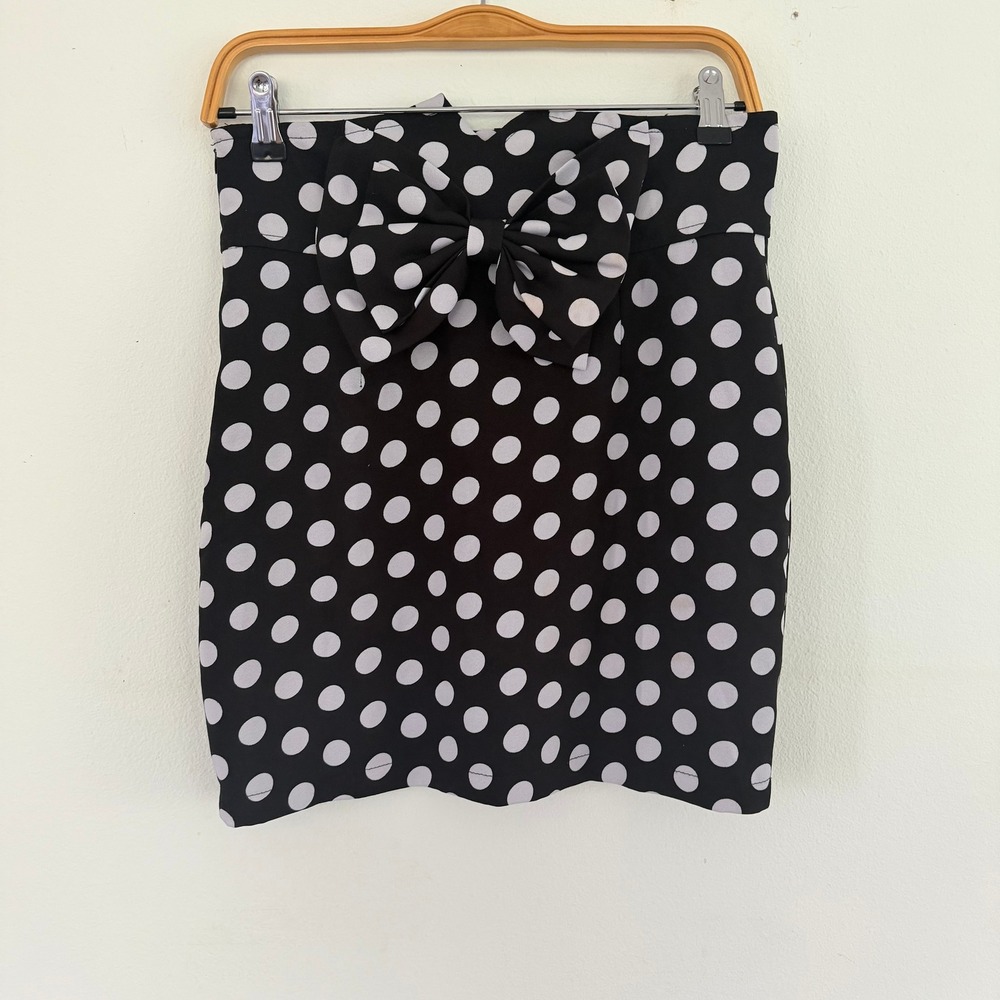 Polka Dot Mini Skirt Black White High Waist Bow Pencil Skirt Rockabilly Retro